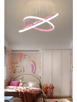 Normadia Pembe ve Beyaz Ledli Çocuk ve Bebek Odası, Salon, Mutfak Avizesi, 2'li Set