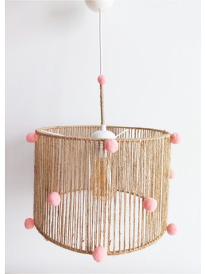 Normadia Hasır Ip Sargılı Yavru Ağzı Renkli Ponponlu Çocuk Odası Sarkıt Avize