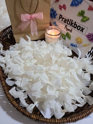 Pratikbox Keten Orta Boy Fiyonk / 1,5 Cm'lik / Hediyelik / Süsleme / Açık Krem Renk / 50 Adet