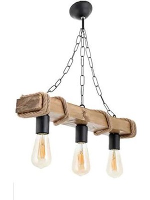 Normadia Otantik Ahşap Doğal Kütük Halatlı 3'lü Avize, Şık ve Sıcak Atmosfer