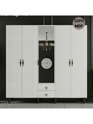 Comiet Athena 5 Kapak Ayaklı Tasarım Aynalı Country Mdf Gardırop