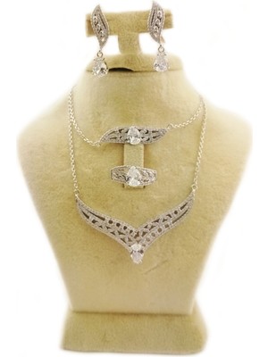 Pigado 925 Ayar Gümüş Zirkon Taşlı Kolye Küpe Bileklik Yüzük Seti