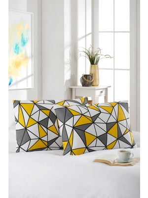 Marla Home 2'li Yastık Kılıfı | Pamuklu | 50X70 cm | Geometrik Desen |sarı