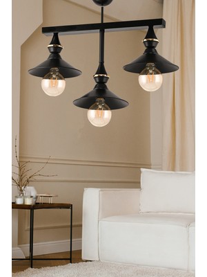 Dede Modern Üçlü Ufo Sarkıt Avize, Siyah Japon Şapkası Tasarımı