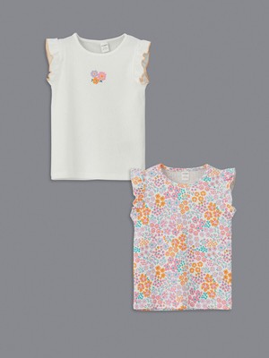 Lc Waikiki Yeni Sezon Baskılı Fırfırlı Kız Bebek Tişört 2'li Takım
