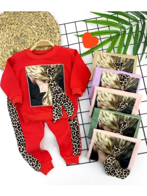 Lokiboo 3-4-5-6 Yaş Lepoar Tokalı Leopar Şerit 2li Kız Çocuk Takımı