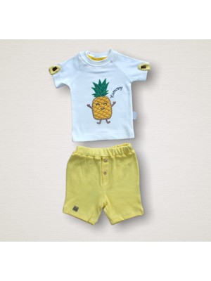 Lokiboo 6-9 9-12 12-18 Ay Ananas Nakışlı Kısa Kollu Sweatli Şortlu 2li Kız-Erkek Bebek Takımı