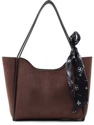 SHAKA Kahverengi Süet SHK240 Suni Deri Fermuarlı Tek Bölmeli Fular Hediyeli El,kol ve Omuz Çantası