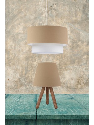 Normadia Şık Ahşap Ayaklı Abajur ve Sarkıt Avize Ikili Takım Seti