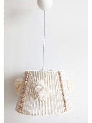 Normadia Makrome Ip Sargı ve Ahşap Boncuklu Ponponlu Bebek ve Çocuk Odası Avizesi