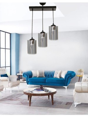 Normadia Füme Cam Lüx 3lü Mutfak, Salon ve Yemek Masası Avizesi