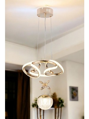 Normadia Modern Sarkıt LED Avize, Taşlı Gold Kaplamalı, Şık ve Zarif Aydınlatma
