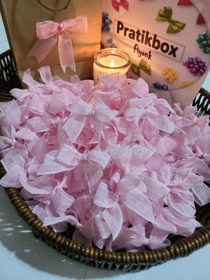 Pratikbox Keten Orta Boy Fiyonk / 1,5 Cm'lik / Hediyelik / Süsleme / Pembe Renk / 50 Adet