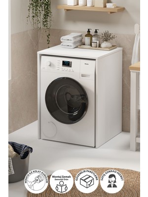 Bofigo Çamaşır Makinası Dolabı Kurutma Makinası Dolabı Banyo Dolabı Pınar Beyaz