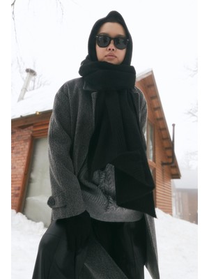 HE-QA Düz Örgü Atkı Siyah