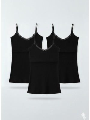 Woan Comfort 3’lü Ribana Askılı Atlet Seti – Dantel Yaka – Günlük Konfor