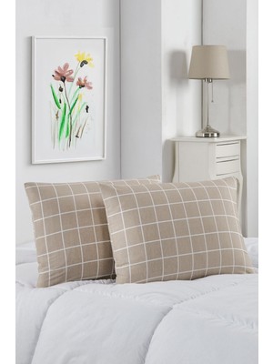 Marla Home 2'li Yastık Kılıfı | Pamuklu | 50X70 cm | Bejkareli