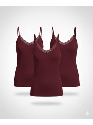 Woan Comfort 3’lü Ribana Askılı Atlet Seti – Dantel Yaka – Günlük Konfor