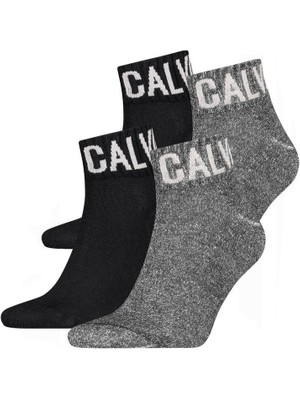 Calvin Klein Erkek Logolu Çeyrek Çorap 2'li Paket - Siyah/gri