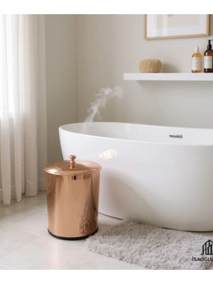 İsaoğlu Yapı Bronz Çöp Kovası Banyo Mutfak Uyumlu Bakır Kova Klasik Vintage Model Metal
