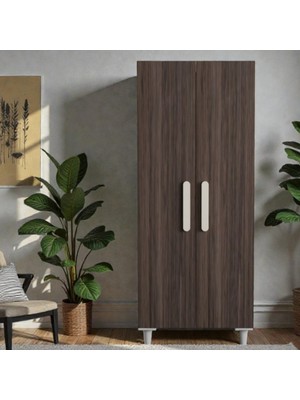 Flances Berceste Ayaklı Tasarım 2 Kapak Koyu Meşe Mdf Gardırop