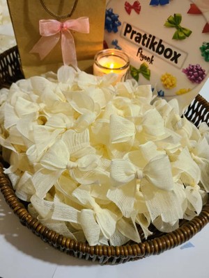 Pratikbox Keten Büyük Fiyonk / 2,5 Cm'lik / Hediyelik / Süsleme / Krem Renk / 50 Adet