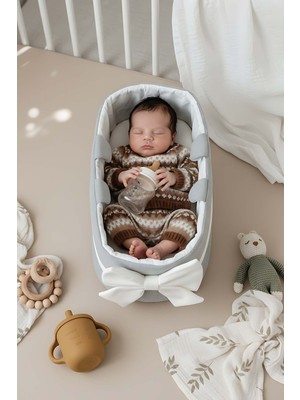 Bow Kurdele Gri Bebek Taşıma Çantası