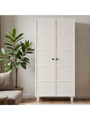 Flances Piano Ayaklı Tasarım 2 Kapaklı Aytaşı Mdf Gardırop