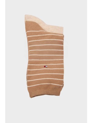 Tommy Hilfiger Kadın Ince Çizgili Çorap 2'li Paket - Camel/bej