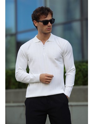 Aziso Erkek Polo Yaka Yarım Fermuarlı Triko Kazak