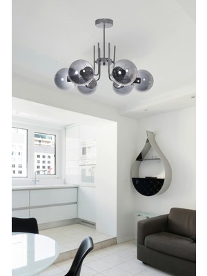 Normadia Modern Gri Füme Camlı 6'lı Sarkıt Avize, Şık Salon ve Mutfak Aydınlatması