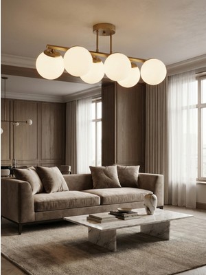 Normadia Modern 6’lı Glob Camlı Beyaz Plafonyer, Oturma ve Yatak Odası Şıklığı Için