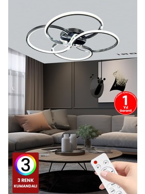 Normadia 3 Renk Plafonyer Kumandalı Modern LED Avize Krom Kasa