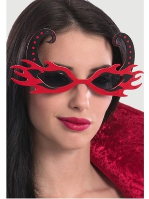İlkyaz Fashion Siyah Boynuzlu Kırmızı Renk Alevli Parti Gözlüğü 21X10 cm