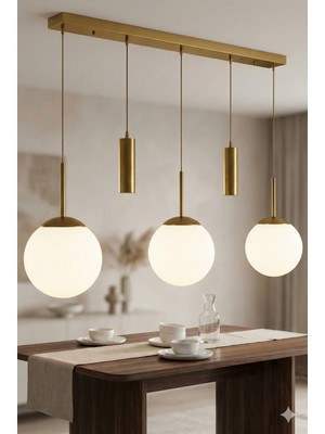 Normadia Nara Eskitme Metal Gövdeli 5'li Modern Sıralı Sarkıt Avize ve LED Spotler