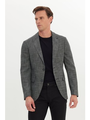 Slim Fit Dar Kesim Kırlangıç Yaka Desenli Blazer Ceket