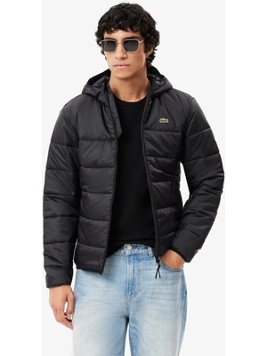 Lacoste Water Repellent Syntehic Fill Jacket Sabit Kapüşonlu Su Itici Erkek Mont Siyah
