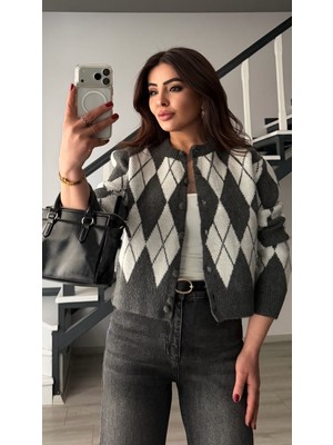 Oslove Antrasit Kemik Baklava Desen Hırka