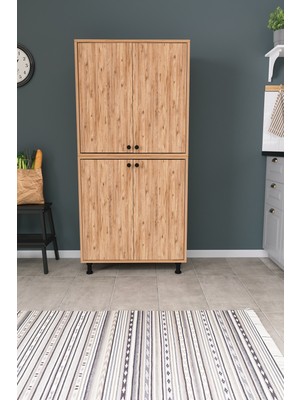 Dekorfim DF13102 Çok Amaçlı Dolap , Mutfak Kiler Dolabı, Banyo & Temizlik Dolabı, Geniş Depolama Raflı Dolap Atlantik Çam
