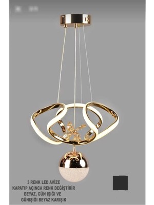Normadia Modern Rose Gold Dron Avize, 3 Renk Led'li Taç Aydınlatması