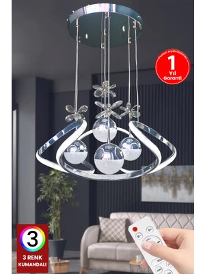 Normadia Yüksek Parlaklıklı 4 Toplu LED Avize, Renkli ve Kristal Detaylı Tasarım