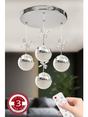 Normadia 4'lü Krom Lüks Renkli Ledli Kumandalı Avize Seti