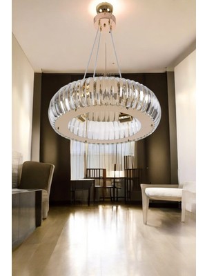 Normadia Şık ve Parlak Krom Kristal Paslanmaz Avize, 50 Litlik Gold Detaylı Tasarım