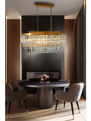 Normadia Şık Kristal Taşlı 73X30 cm Yemek Masası ve Lüks Avize Seti