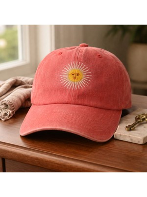 Desdesign Vintage Güneş Nakışlı Ayarlanabilir Unisex Şapka – Kiremit