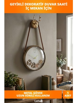 Letsii Modern Tasarım Çarklı Geyikli Duvar Saati 36X34 cm