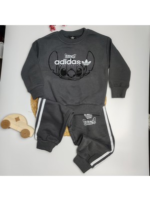 Moda Rüyası Erkek Çocuk Alt Üst Eşofman Takımı Stitch Baskılı Gri