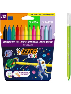 Bic Cosmo Keçeli Boya Kalemi 12 Renk (6 Standart + 3 Pastel + 3 Neon)