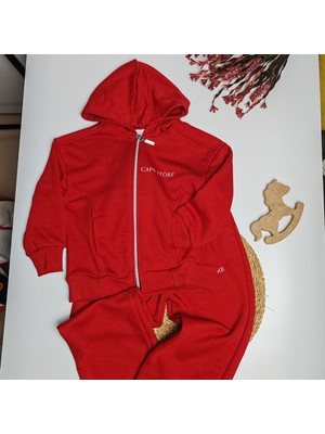 Moda Rüyası Baskılı Kız Çocuk Alt Üst Kırmızı Eşofman Takımı