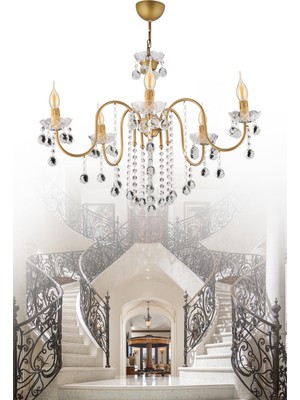 Normadia Şık 4'lü Eskitme Kristal Taşlı Yukarı Bakan Lüks Avize